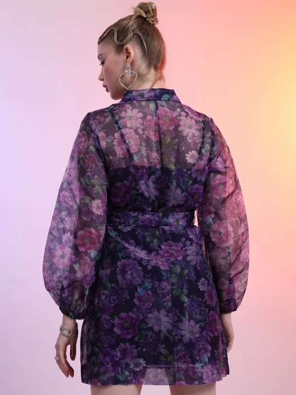 Tokyo Talkies Women Purple Printed Shirt Dress
