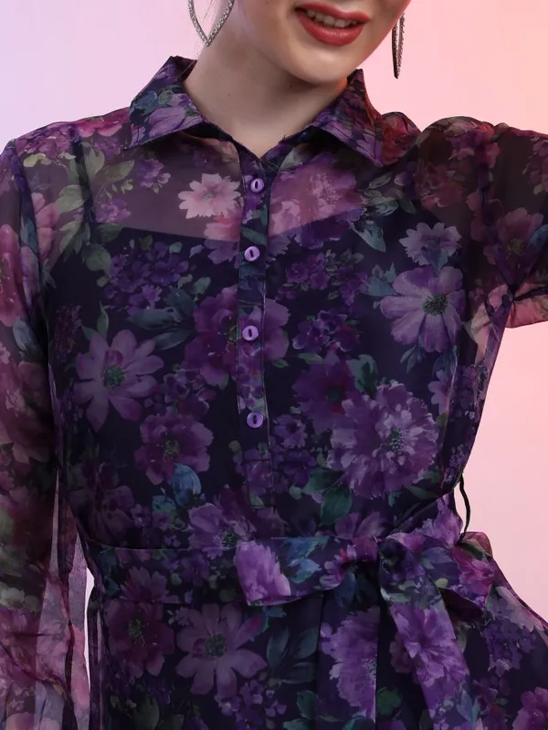 Tokyo Talkies Women Purple Printed Shirt Dress