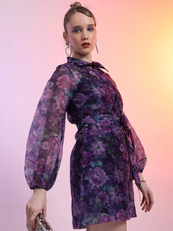 Tokyo Talkies Women Purple Printed Shirt Dress