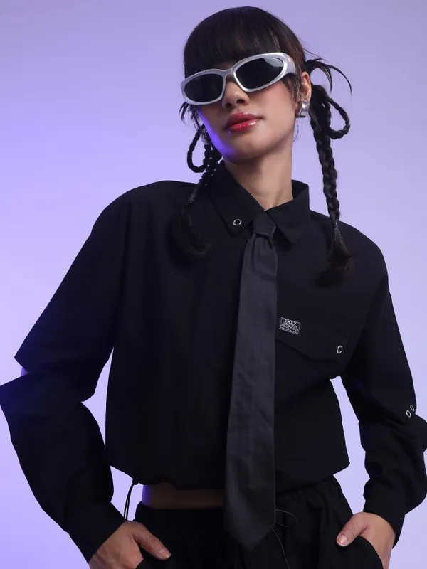  Tokyo Talkies Women Black Solid Casual Shirts
