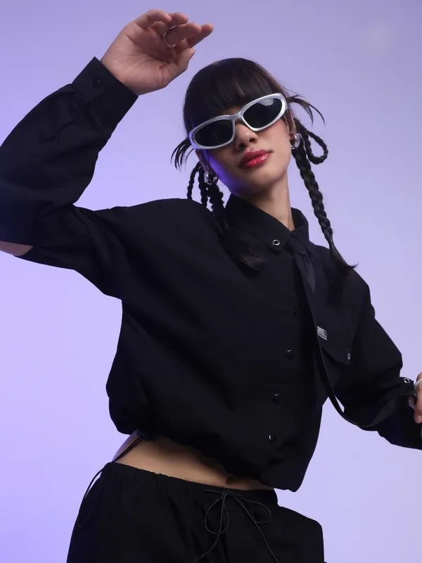  Tokyo Talkies Women Black Solid Casual Shirts