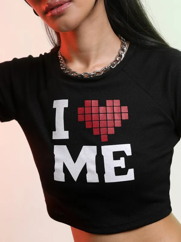  Tokyo Talkies Women Black Printed Regular Tops