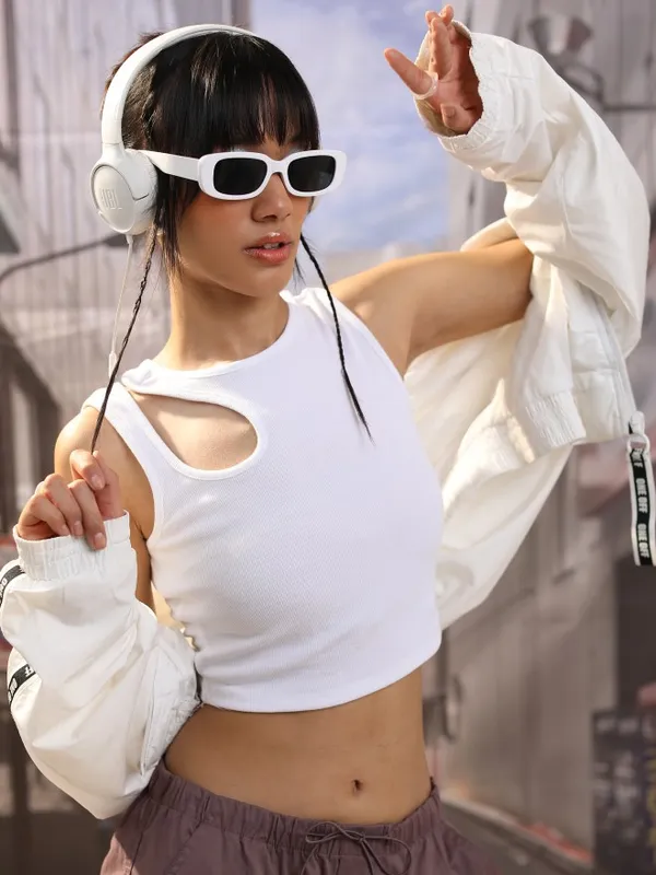  Tokyo Talkies Women White Solid Fitted Tops