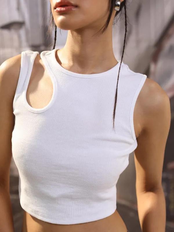  Tokyo Talkies Women White Solid Fitted Tops