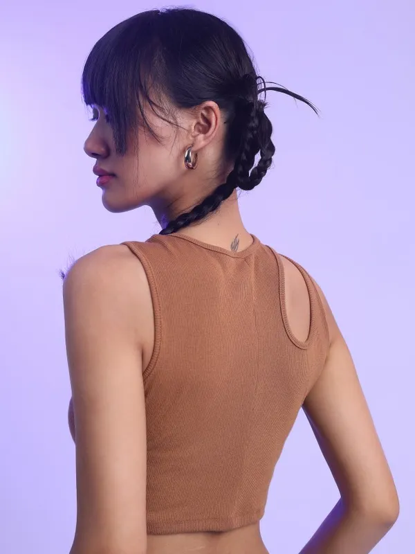  Tokyo Talkies Women Brown Solid Fitted Tops