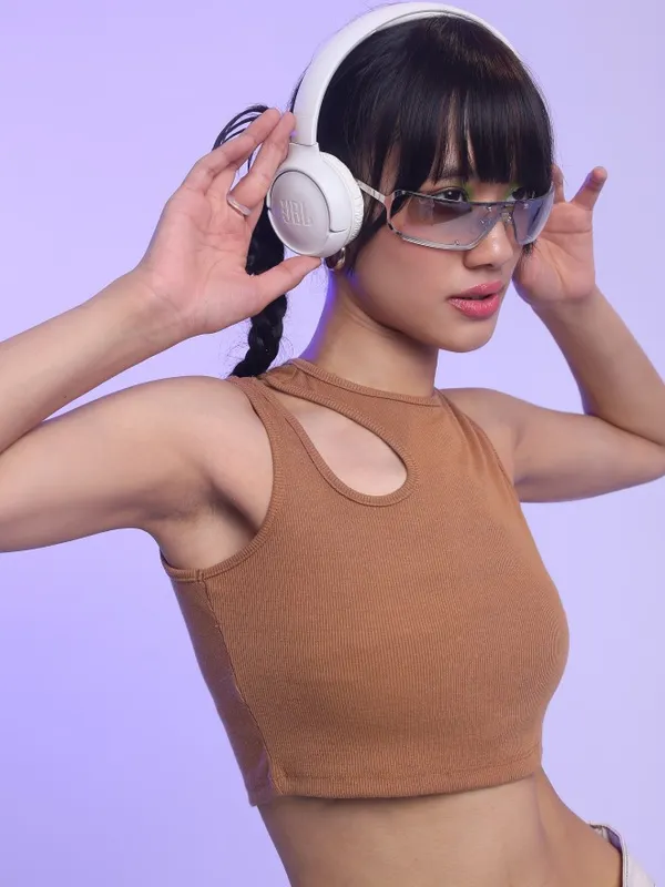  Tokyo Talkies Women Brown Solid Fitted Tops