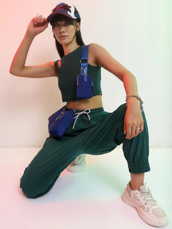 Tokyo Talkies Women Green Solid Fitted Tops