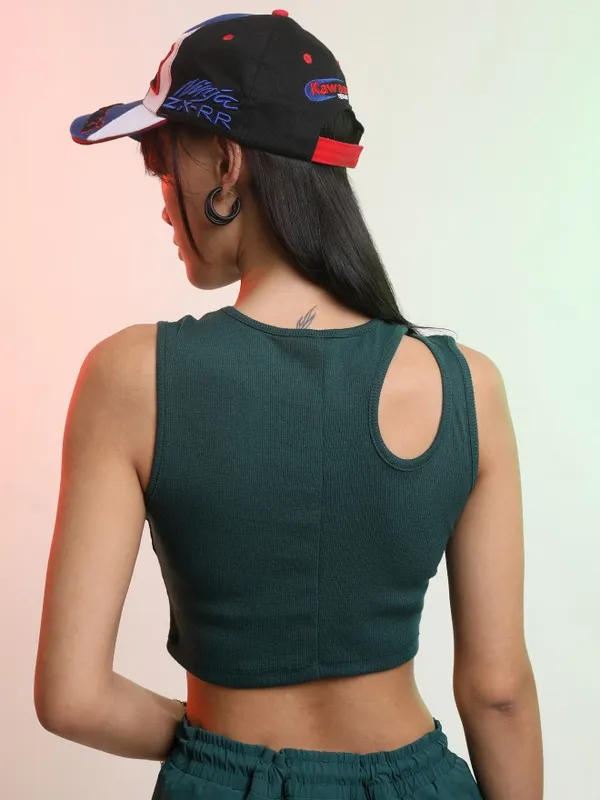  Tokyo Talkies Women Green Solid Fitted Tops