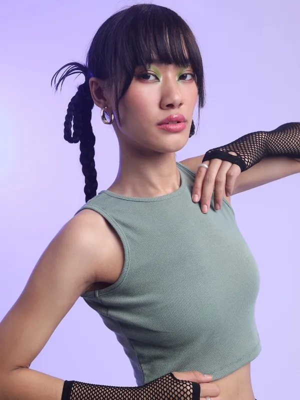  Tokyo Talkies Women Green Solid Tank Tops