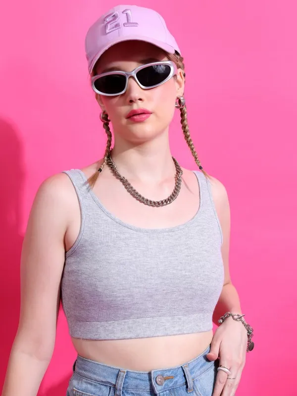  Tokyo Talkies Women Grey Solid Fitted Tops