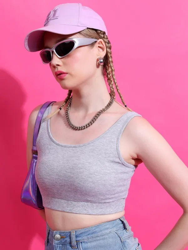  Tokyo Talkies Women Grey Solid Fitted Tops