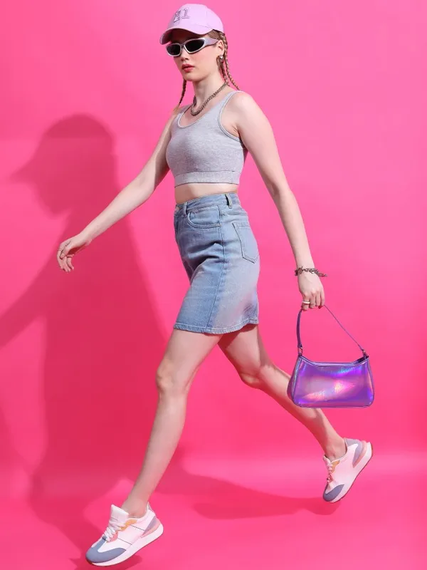  Tokyo Talkies Women Grey Solid Fitted Tops