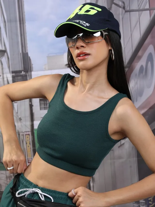  Tokyo Talkies Women Green Solid Regular Tops