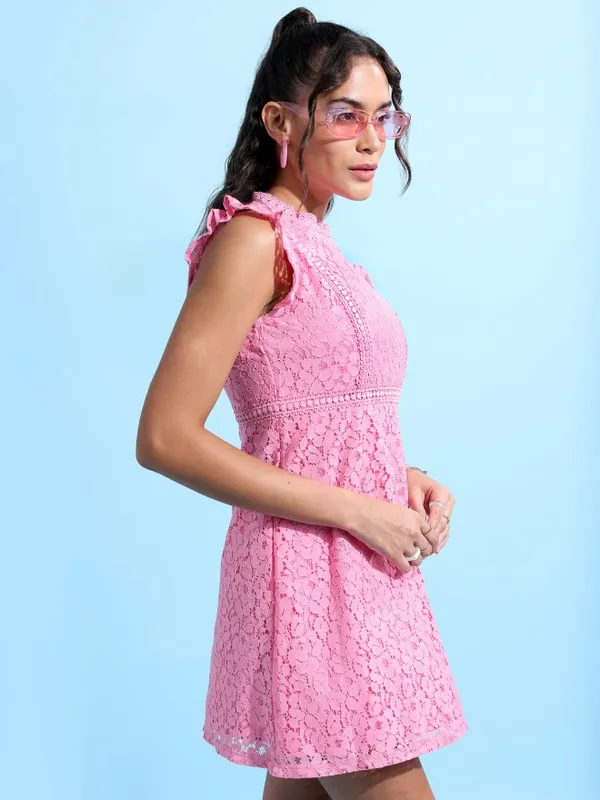  Tokyo Talkies Women Pink Self Design Fit And Flare Dresses