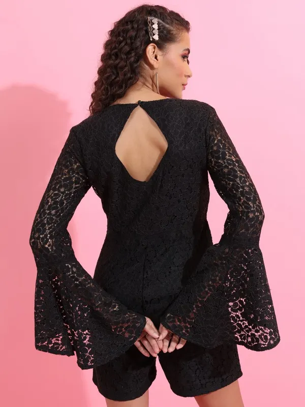 Tokyo Talkies Women Black Self Design Jumpsuit