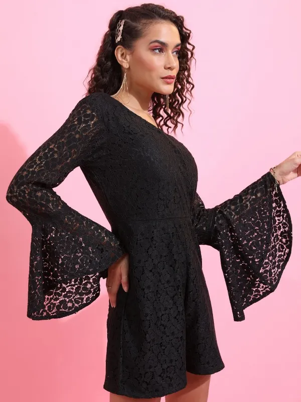 Tokyo Talkies Women Black Self Design Jumpsuit