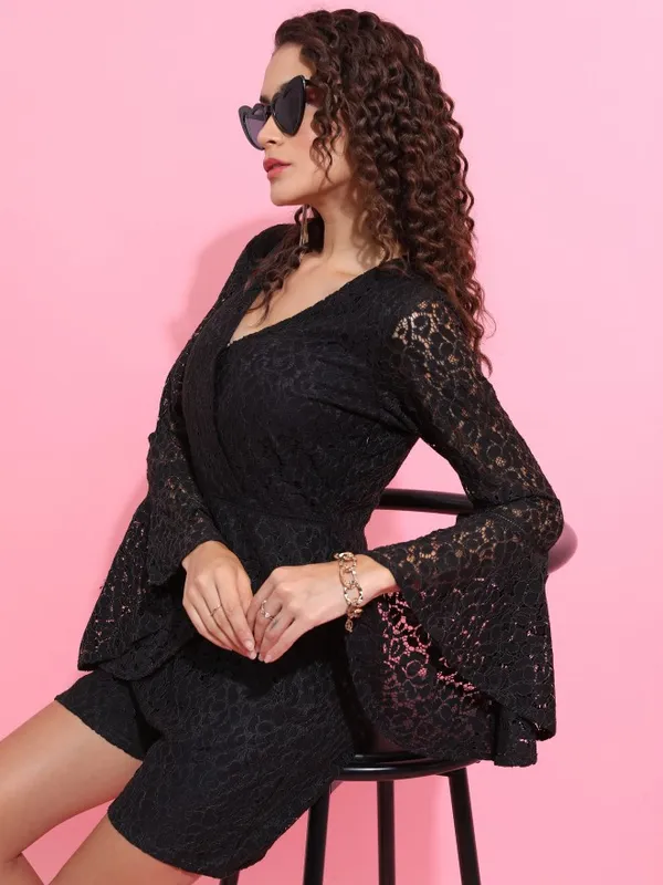 Tokyo Talkies Women Black Self Design Jumpsuit