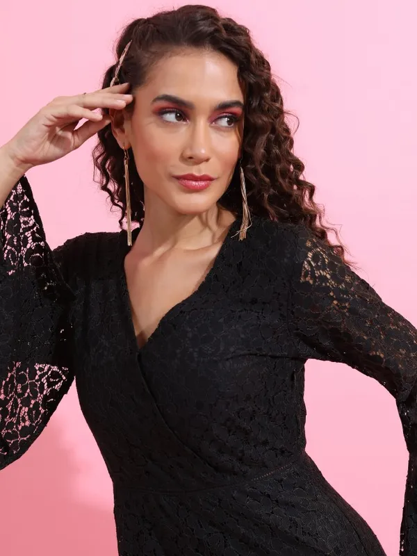 Tokyo Talkies Women Black Self Design Jumpsuit