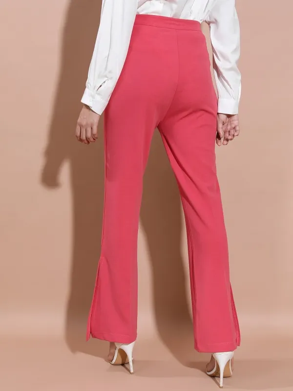  Tokyo Talkies Women Coral Solid Flared Casual Trousers