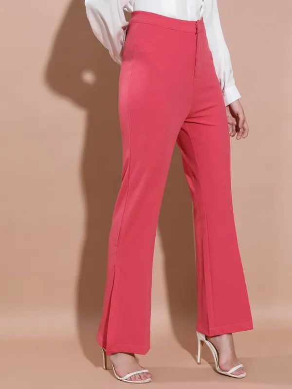  Tokyo Talkies Women Coral Solid Flared Casual Trousers