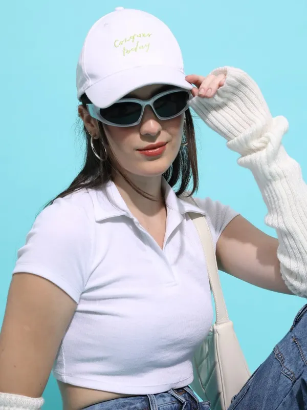 Tokyo Talkies Women White Solid Fitted Top