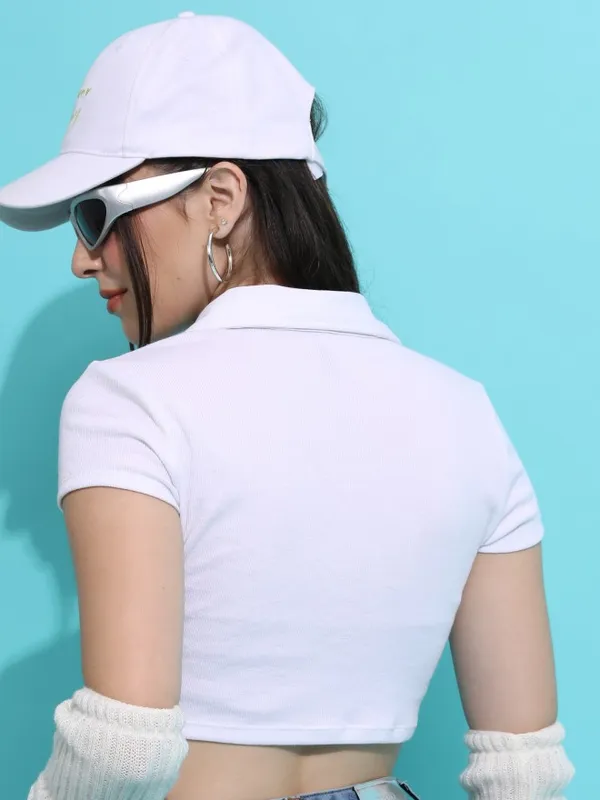 Tokyo Talkies Women White Solid Fitted Top