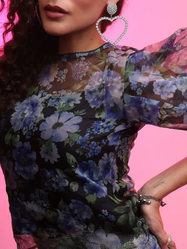  Tokyo Talkies Women Blue Printed Regular Tops