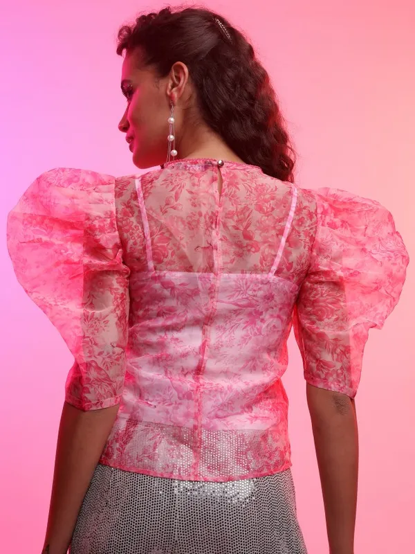 Tokyo Talkies Women Pink Printed Regular Top