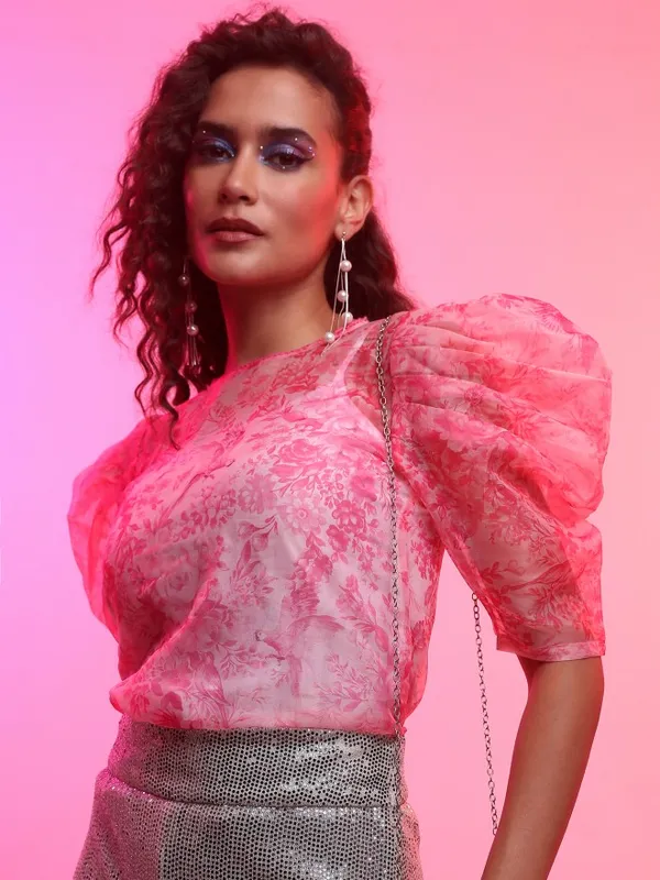 Tokyo Talkies Women Pink Printed Regular Top