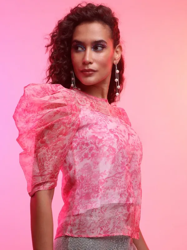 Tokyo Talkies Women Pink Printed Regular Top