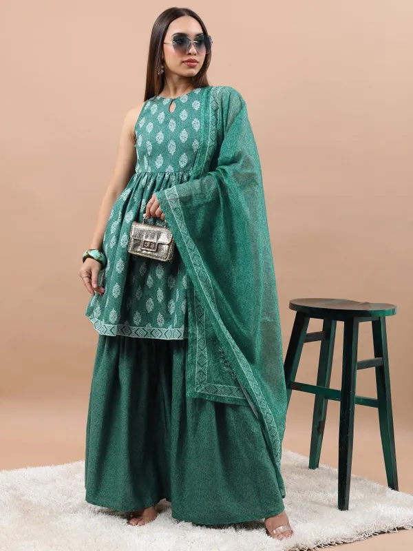  Ketch Women Teal Printed Kurta Sets