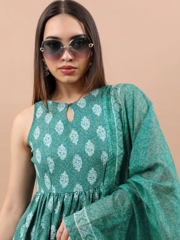  Ketch Women Teal Printed Kurta Sets