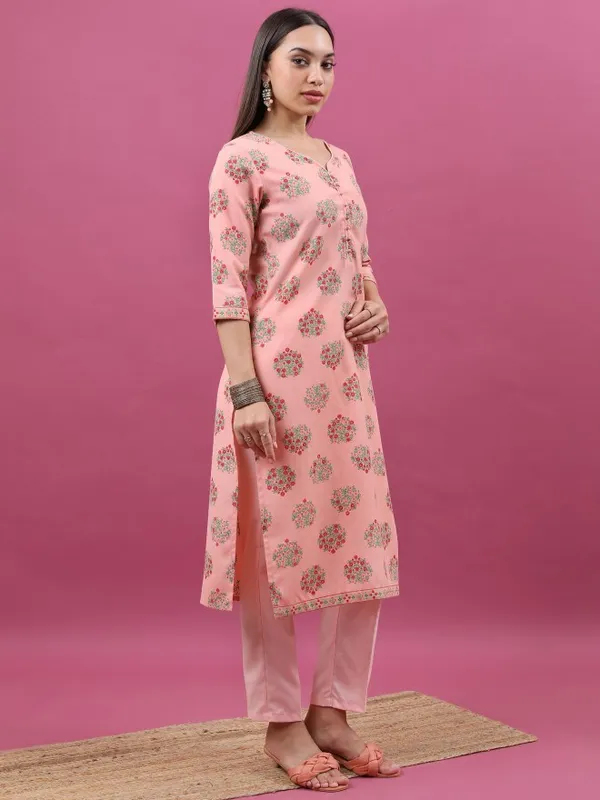Ketch Women Peach Printed Kurta With Trouser And Dupatta