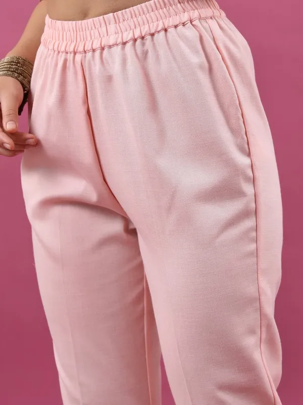 Ketch Women Peach Printed Kurta With Trouser And Dupatta