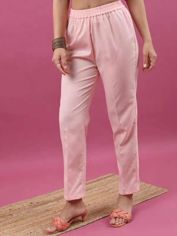 Ketch Women Peach Printed Kurta With Trouser And Dupatta