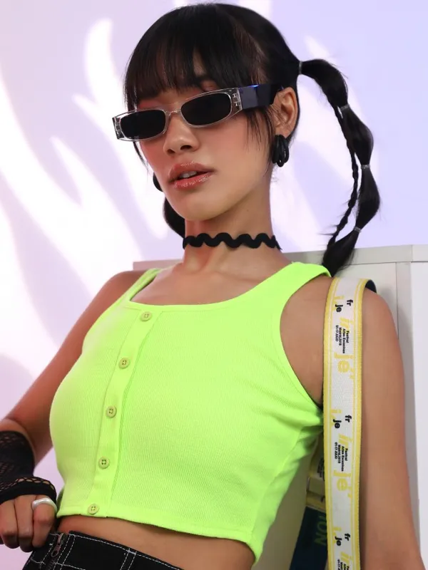  Tokyo Talkies Women Green Solid Fitted Tops