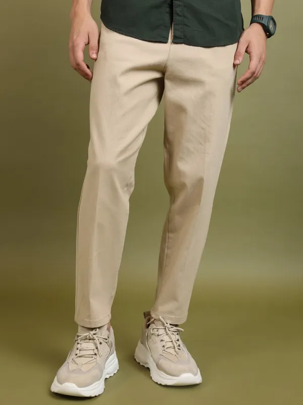  Highlander Men Beige Regular Fit Solid Casual Trousers