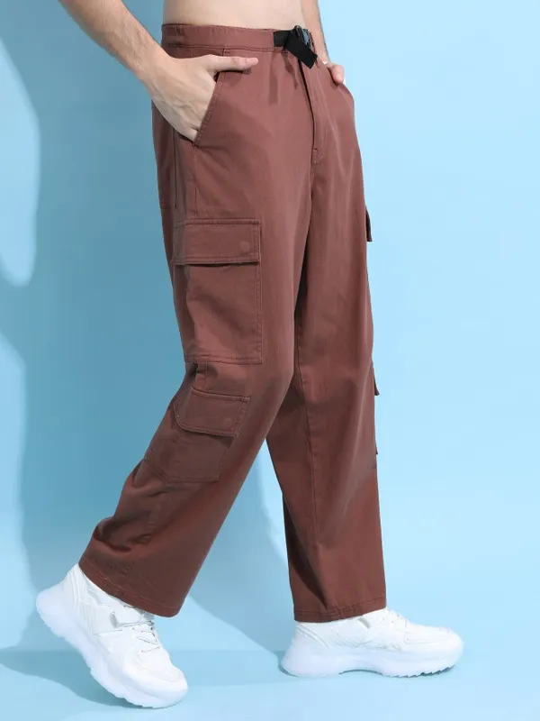 Highlander Men Terracotta Regular Fit Solid Casual Trousers