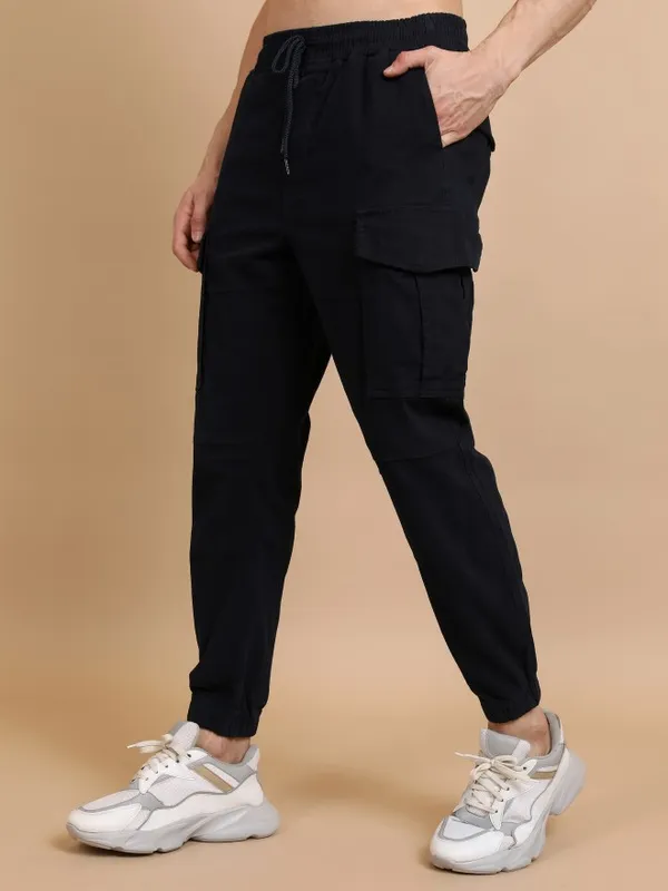  Highlander Men Navy Blue Regular Fit Solid Casual Trousers