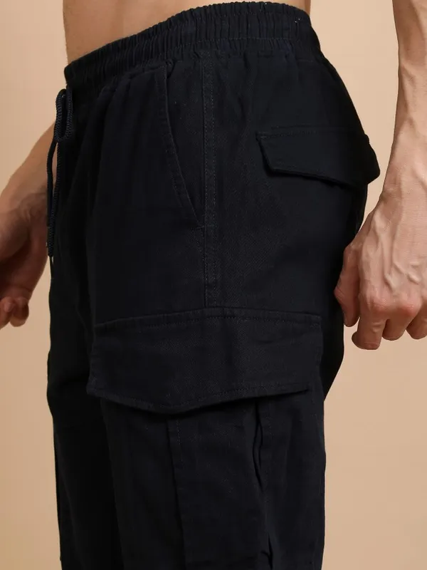  Highlander Men Navy Blue Regular Fit Solid Casual Trousers