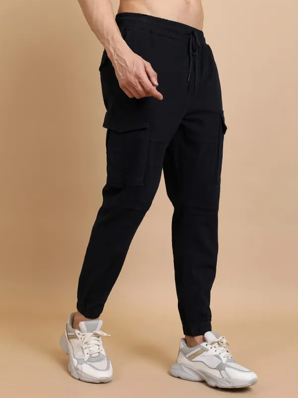  Highlander Men Navy Blue Regular Fit Solid Casual Trousers
