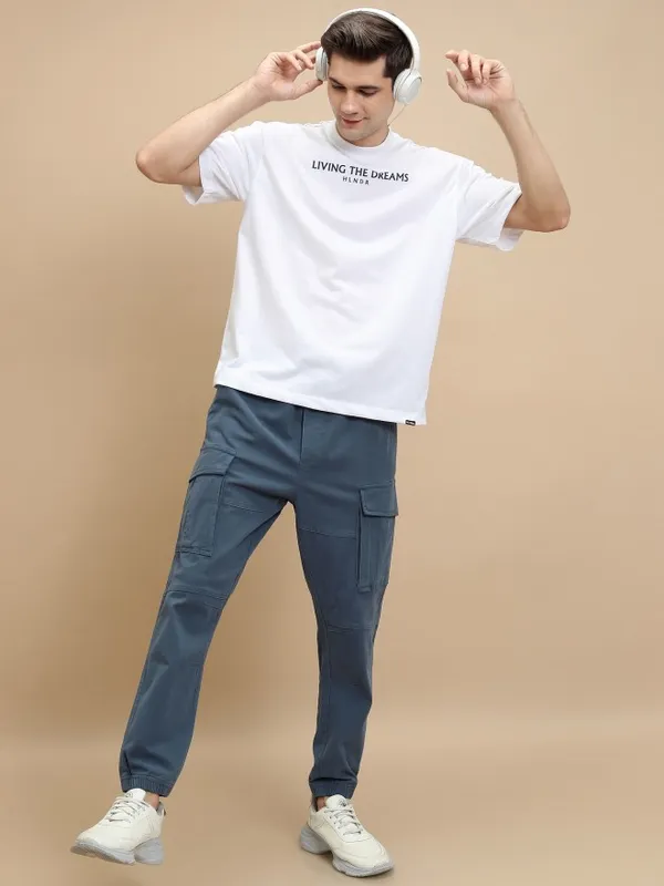  Highlander Men Blue Regular Fit Solid Casual Trousers