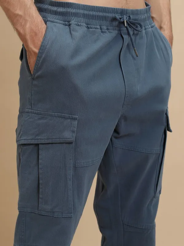 Highlander Men Blue Regular Fit Solid Casual Trousers