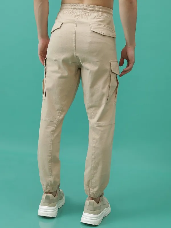  Highlander Men Beige Regular Fit Solid Casual Trousers