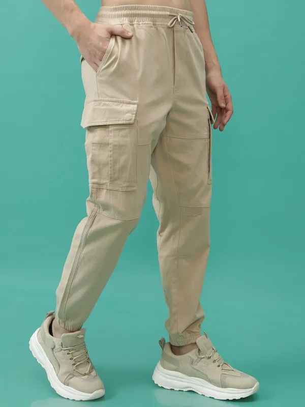  Highlander Men Beige Regular Fit Solid Casual Trousers