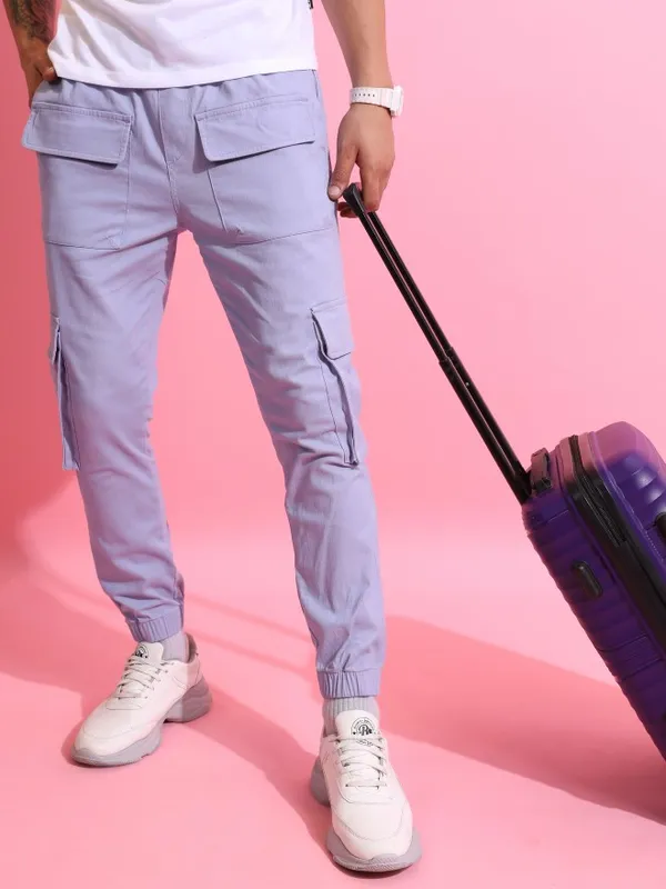  Highlander Men Blue Regular Fit Solid Casual Trousers