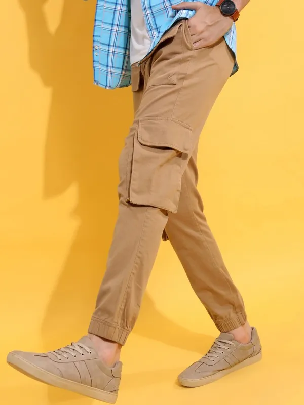  Highlander Men Beige Regular Fit Solid Casual Trousers