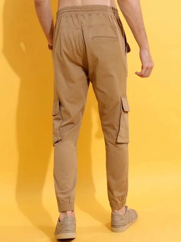  Highlander Men Beige Regular Fit Solid Casual Trousers