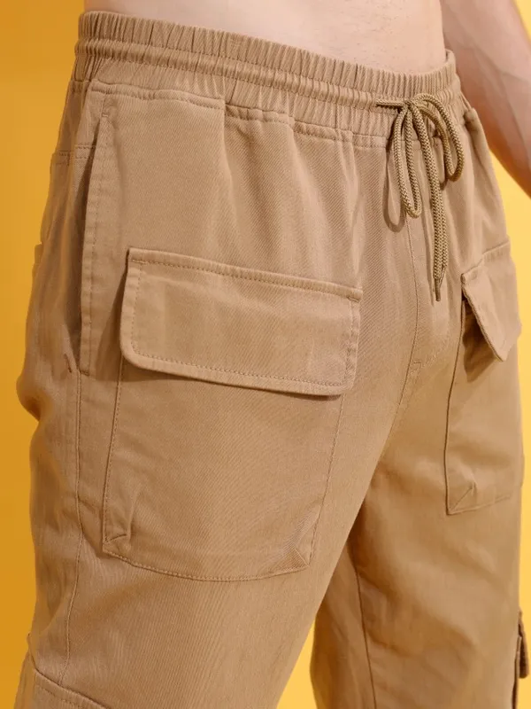  Highlander Men Beige Regular Fit Solid Casual Trousers