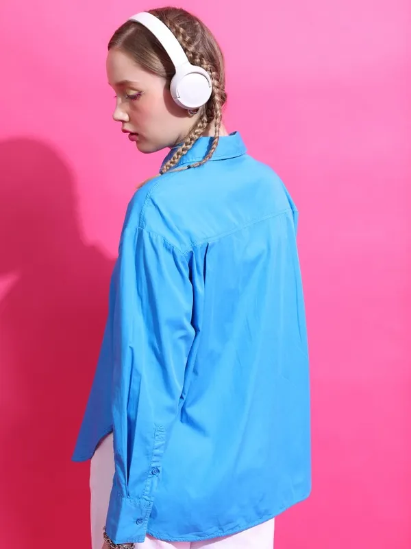  Tokyo Talkies Women Blue Solid Casual Shirts